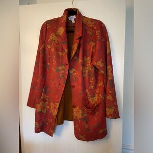Faux Seude Tropical Flower Orange Jacket